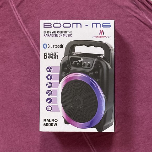Bluetooth Portable Karaoke Speaker New & Sealed NIB, 5000W, Maxpower Boom M6 - Picture 2 of 6